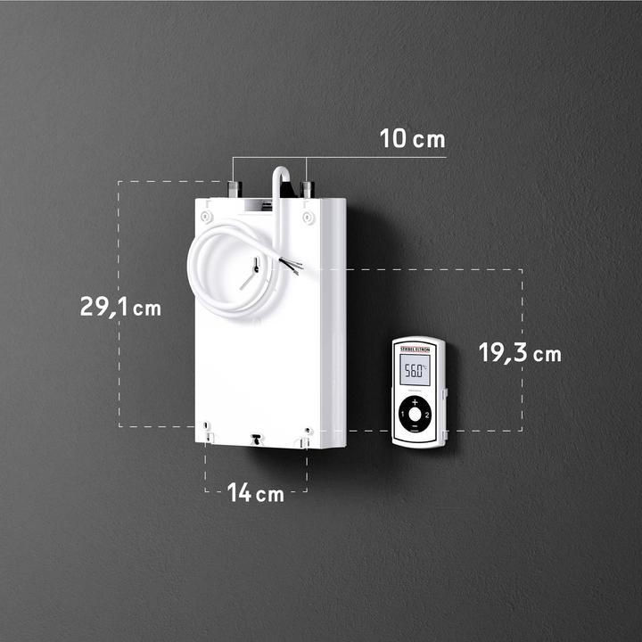 Actual product image Stiebel Eltron DCE 11/13 RC Electronic compact instantaneous water heater with remote control for the kitchen