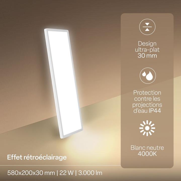 Actual product image B.K.Licht SHALLOW ultraflaches CCT LED Panel, 4000K, IP44, weiss, 580x200 (3000 lm)