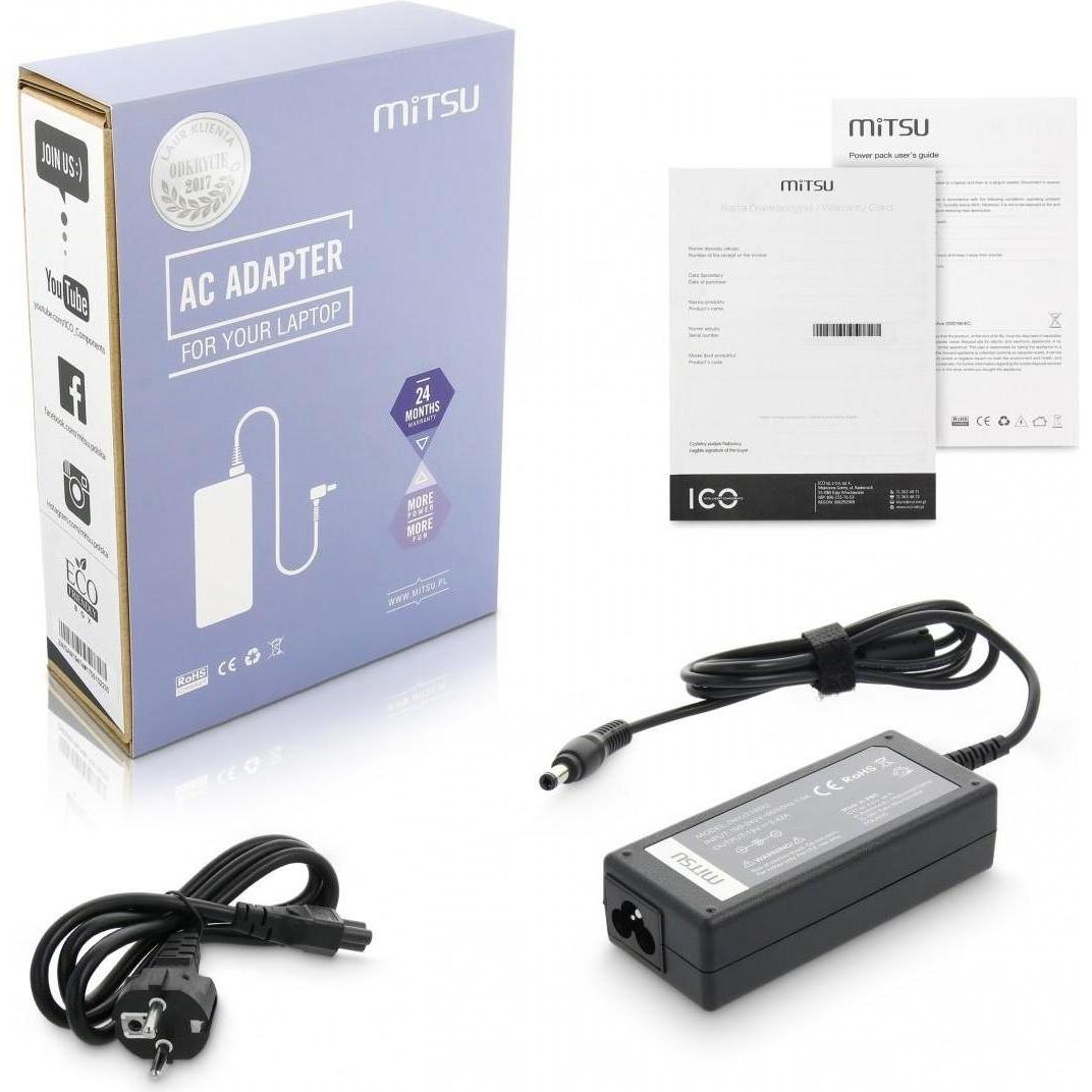 Mitsu notebook charger 19v 3.42a 5.5x2.5 - asus toshiba lenovo msi (65 W), Notebook Netzteil, Schwarz
