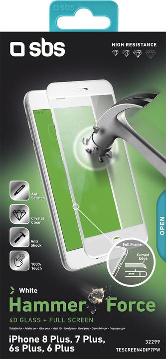 Produktbild SBS Displayschutzglas 4D (iPhone 8 Plus / 7 Plus / 6s Plus / 6 Plus) (1 Stk., Apple iPhone 6 Plus, Apple iPhone 6s Plus, Apple iPhone 7 Plus, Apple iPhone 8 Plus)