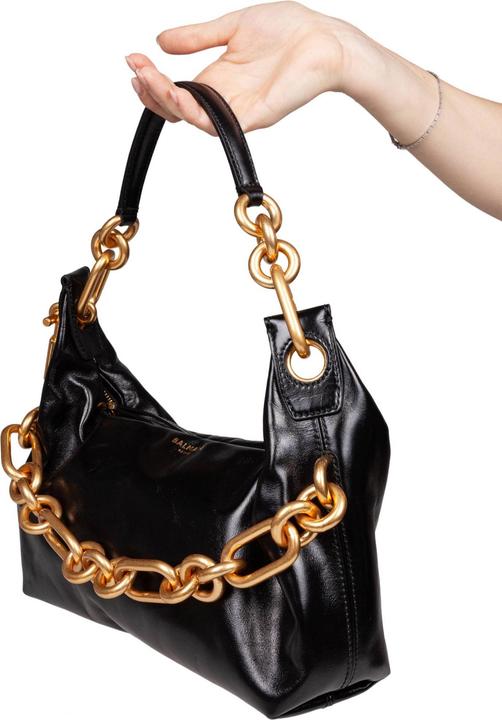 Actual product image Balmain sync shoulder bag in soft leather, black
