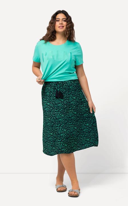 Image du produit Ulla Popken Jupe midi à motif léopard, coupe trapèze et taille élastique. Tissu crêpe (50, 52)