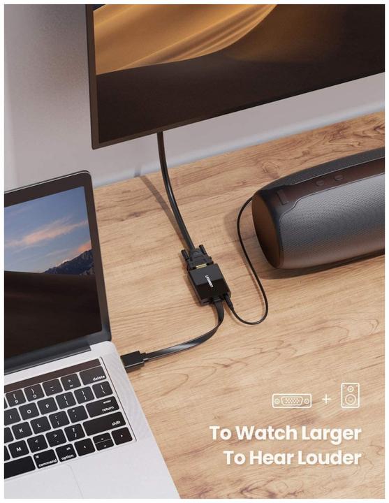 Image du produit Ugreen Adaptateur HDMI vers VGA Convertisseur avec support audio 1080P (HDMI, 16 cm)