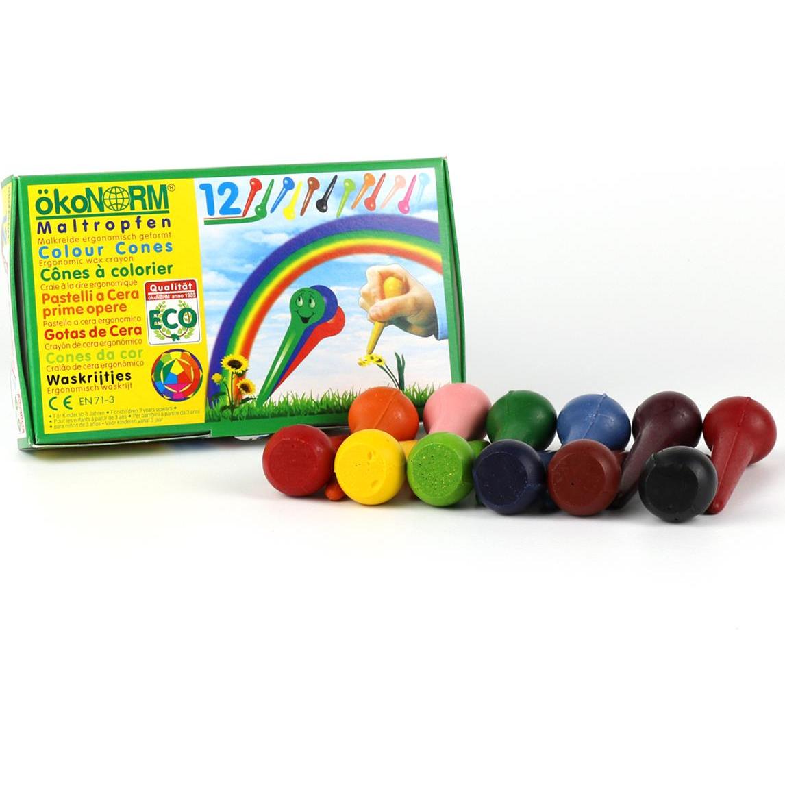 Thumbnail - ÖkoNorm, Malstifte, Maltropfen (Blau, Gelb, Grün, Rot, Schwarz, Rosa, Orange, Braun, 12 x)