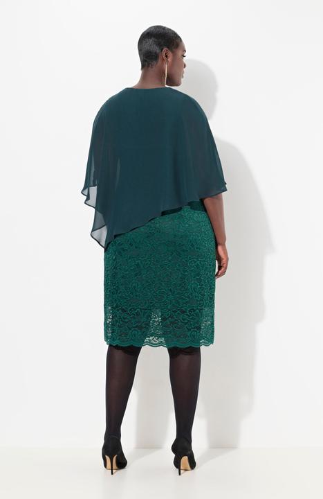 Image du produit Ulla Popken Robe de soirée en jersey. Cape en mousseline. Bas de jupe en dentelle. Manches 3/4 (58)