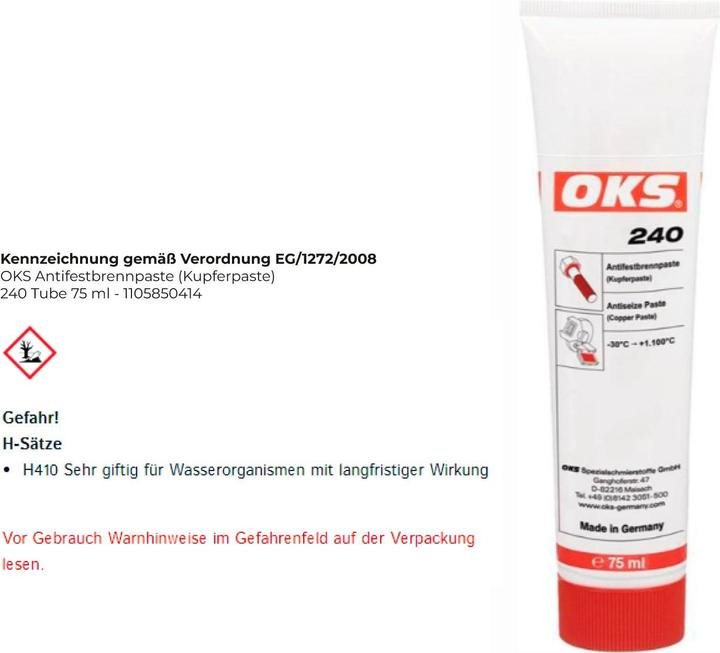 Produktbild Oks Antifestbrennpaste (Kupferpaste) 240 Tube 75 ml (75 ml)