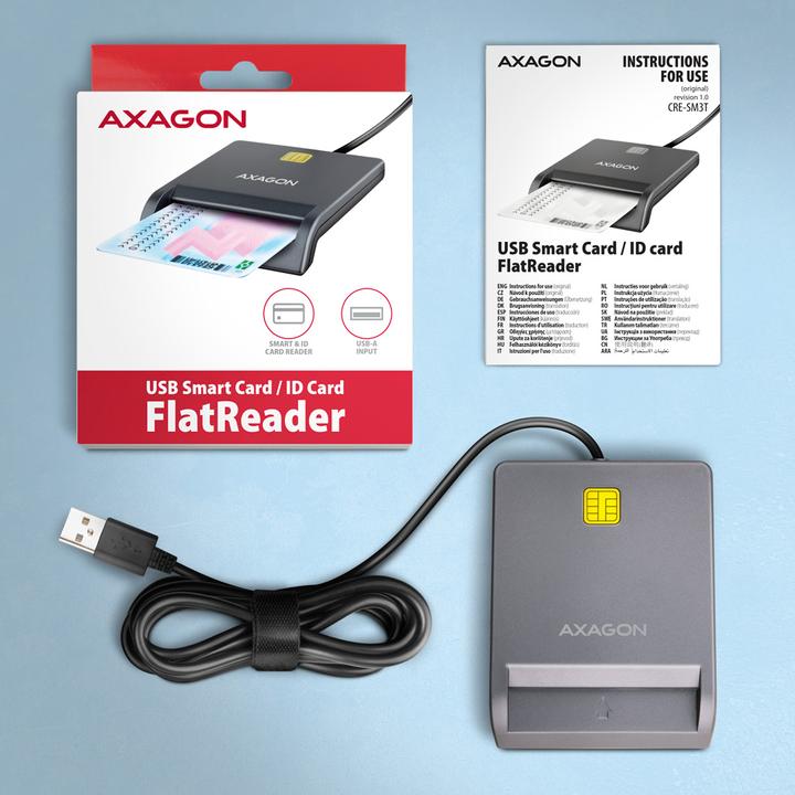Actual product image Axagon CRE-SM3T, USB-A FlatReader čtečka kontaktních karet Smart card (eObčanka), cable (USB 2.0)