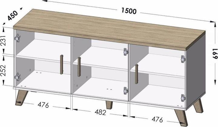 Produktbild Cama LOTTA KOM150 3D WOT+B Wohnzimmer-Sideboard 3 Tür(en) (150 x 45 x 69 cm)