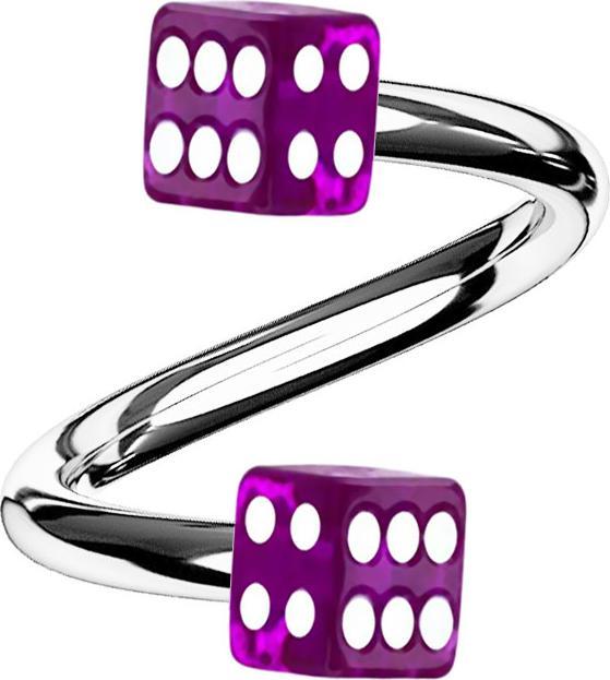 Immagine prodotto Star Piercing Micro Spirale silber mit zwei Würfel violett transparent (senza ottone, Acciaio chirurgico 316L, Materiale sintetico)
