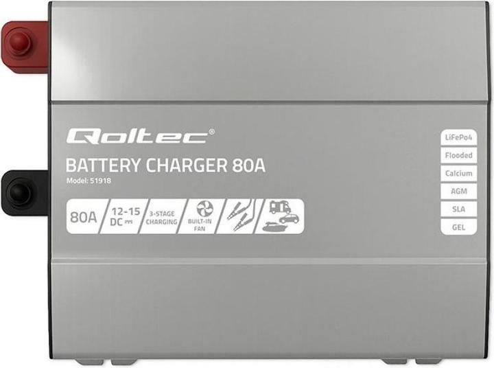 Actual product image Qoltec Inteligentna profesjonalna ładowarka Monolith do akumulatorów LiFePO4 AGM GEL SLA | 80A | 12V (80 W)