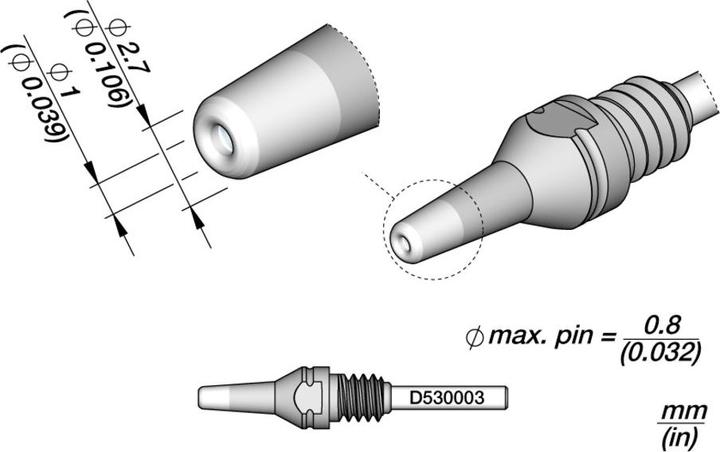 JBC Entlötspitze Serie D530, D530003/1.0 mm, 2.7 mm, Pincleaning