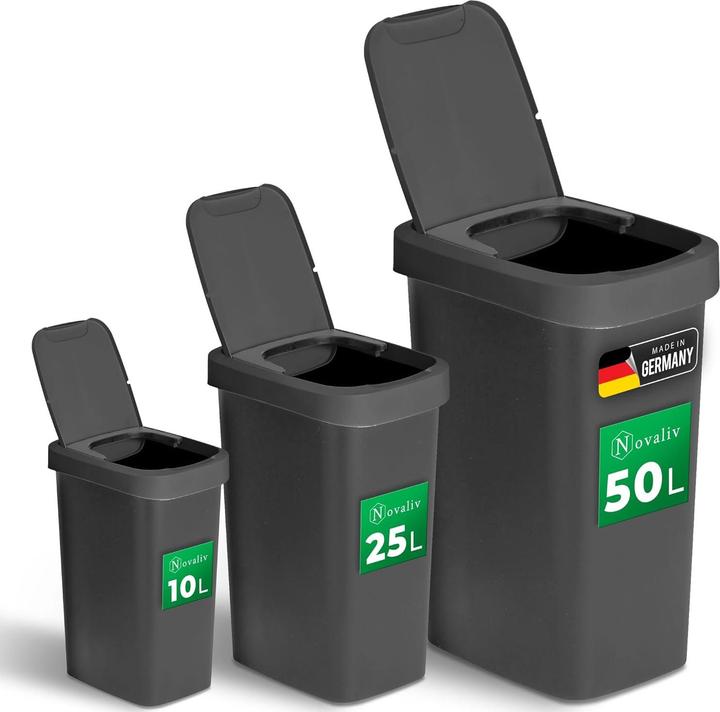 Produktbild Novaliv Mülleimer-Set 10L + 25L + 50L, Abfalleimer mit 2in1 Deckel, Klappdeckel & Schwingdeckel, Ant (85 l)