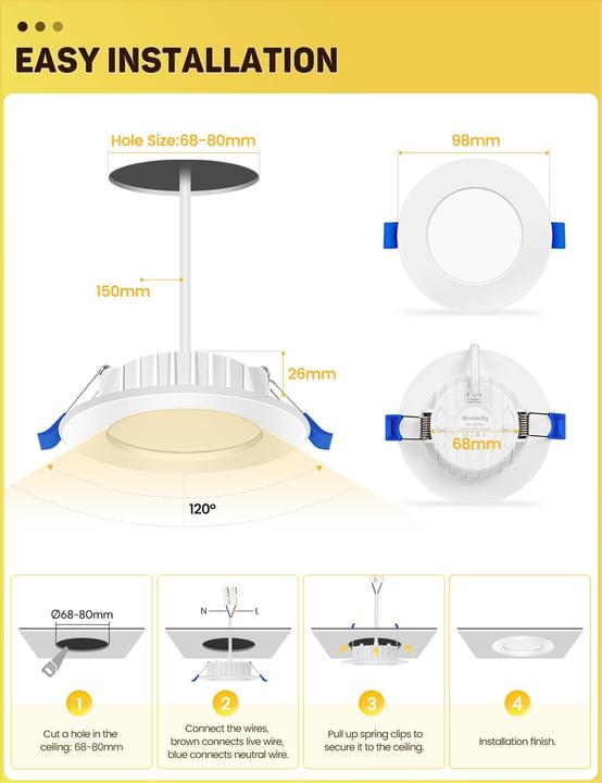 Produktbild Wonkelly 6-teiliges LED Einbaustrahler Set (600 lm)