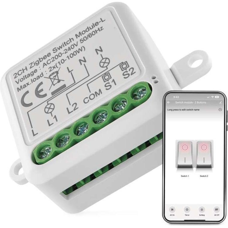 Emos, Aktor, GoSmart Schaltermodul IP-2104SZ, ZigBee, 2-Kanal (kein N-Draht erforderlich) (Schaltaktor)