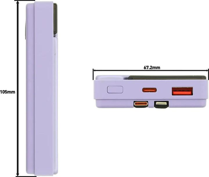 Actual product image Tellur Power Bank 10000mAh, USB-C + Lightning cables built-in purple (10000 mAh)