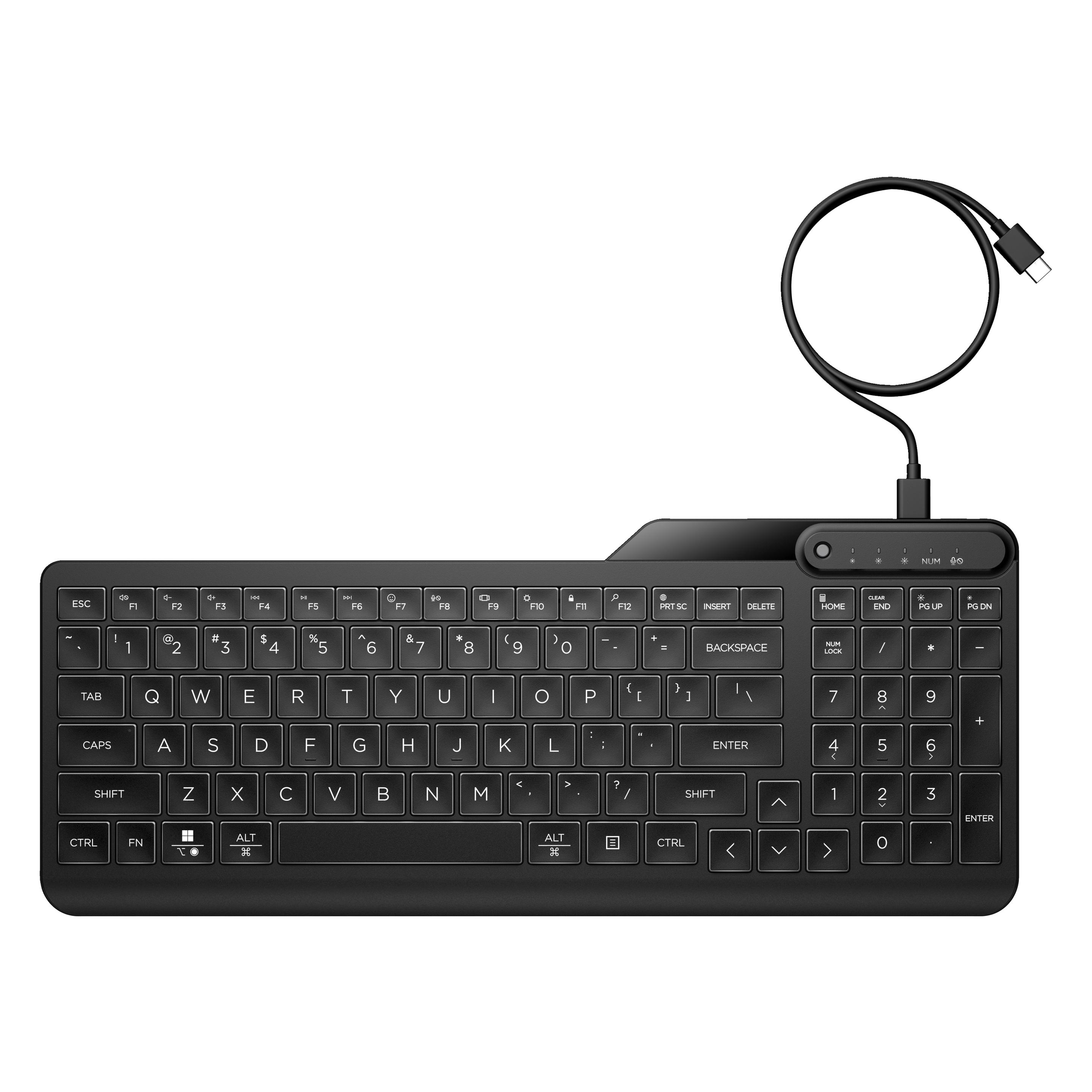 HP 405 Multi-Device Backlit Wired Keyboard (Eng. Int., Kabelgebunden), Tastatur, Schwarz