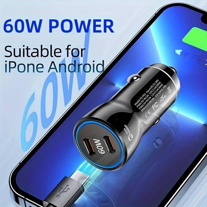 Produktbild PhoneLook Ladeadapter Zigarettenanzünder 60W Doppel USB-C Ladegerät PD 3.0 Power Delivery