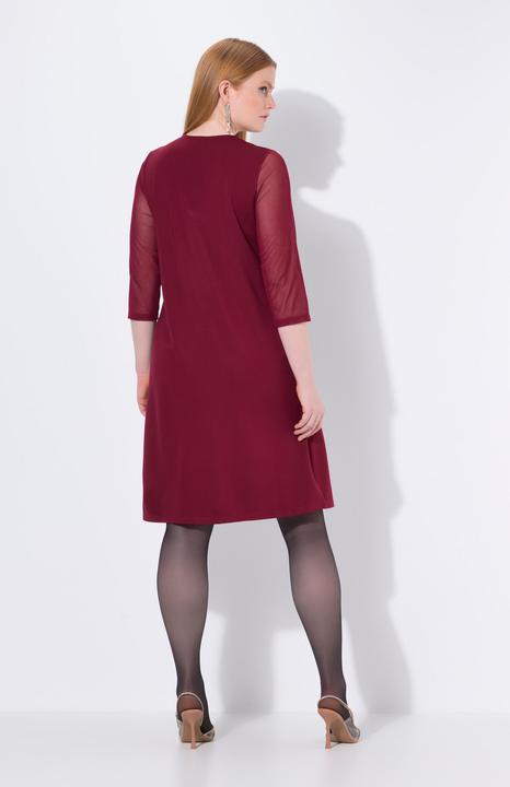 Image du produit Ulla Popken Robe en point de Rome, fleurs en paillettes sequins, décolleté en V, manches 3/4 et poches (50, 52)