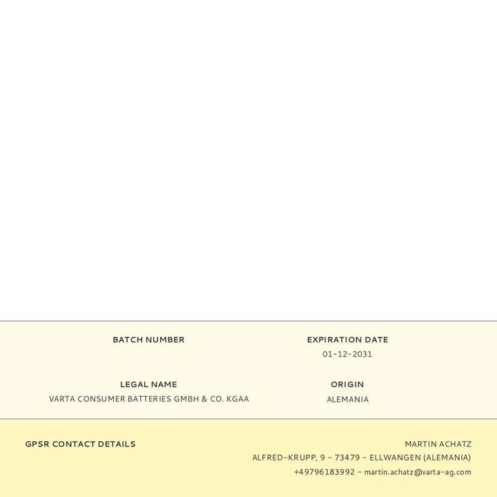 Valori nutrizionali e ingredienti Varta Scatola di alimentazione LONGLIFE (12 pz., AAA, 1270 mAh)