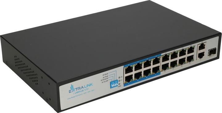 Productafbeelding Extralink VIRTUS V3 Unmanaged L2 Fast Ethernet (10/100) Power over Ethernet (PoE) 1U (16 ports)