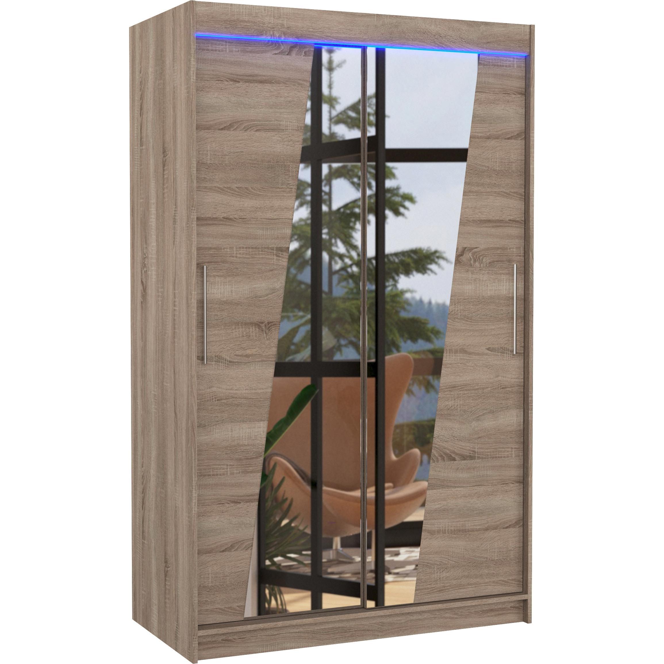 ADRK Furniture, Kleiderschrank, Verschiebbarer Kleiderschrank mit Spiegel und Beleuchtung LED TEXAS 120 (120 x 58 x 200 ...