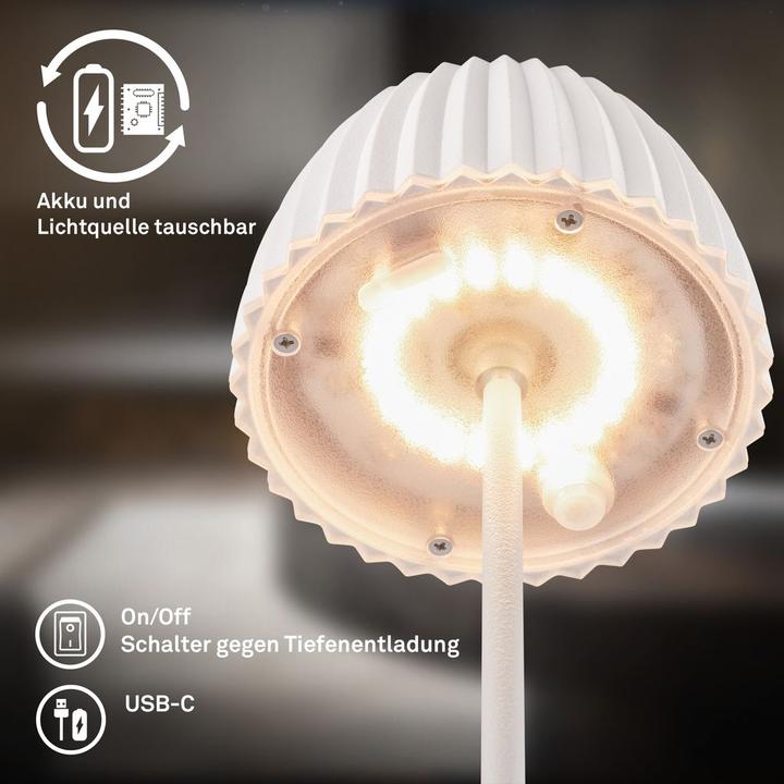 Produktbild Briloner Brilo unplugged RIFFLE Akku Mini Tischleuchte mit Lichtkante - Weiss (150 lm)