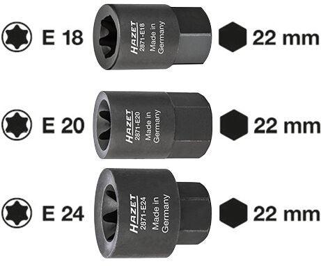 Produktbild HAZET Bremssattel TORX Einsatz 2871-E24 ∙ Aussen-Sechskant 22 mm ∙ Aussen TORX Profil ∙ E24