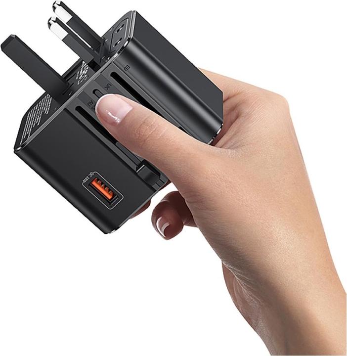 Actual product image Usams Travel Charger Adapter CC309 2xUSB-C 25W 4in1 US/AU/EU/UK black (25 W, 2 ports)