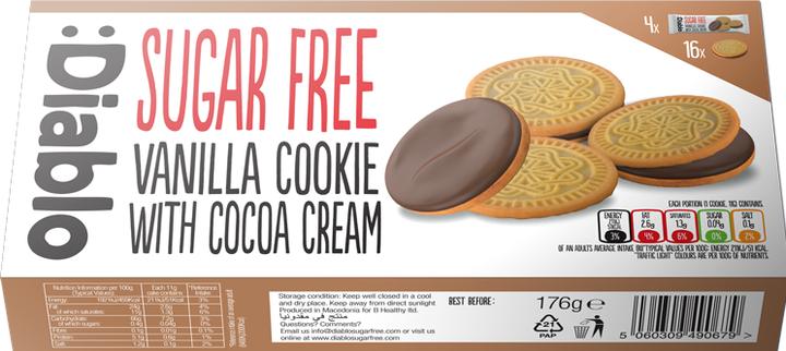Diablo Sugar Free Vanilla Sandwich Cookie with Cocoa Cream (176 g)