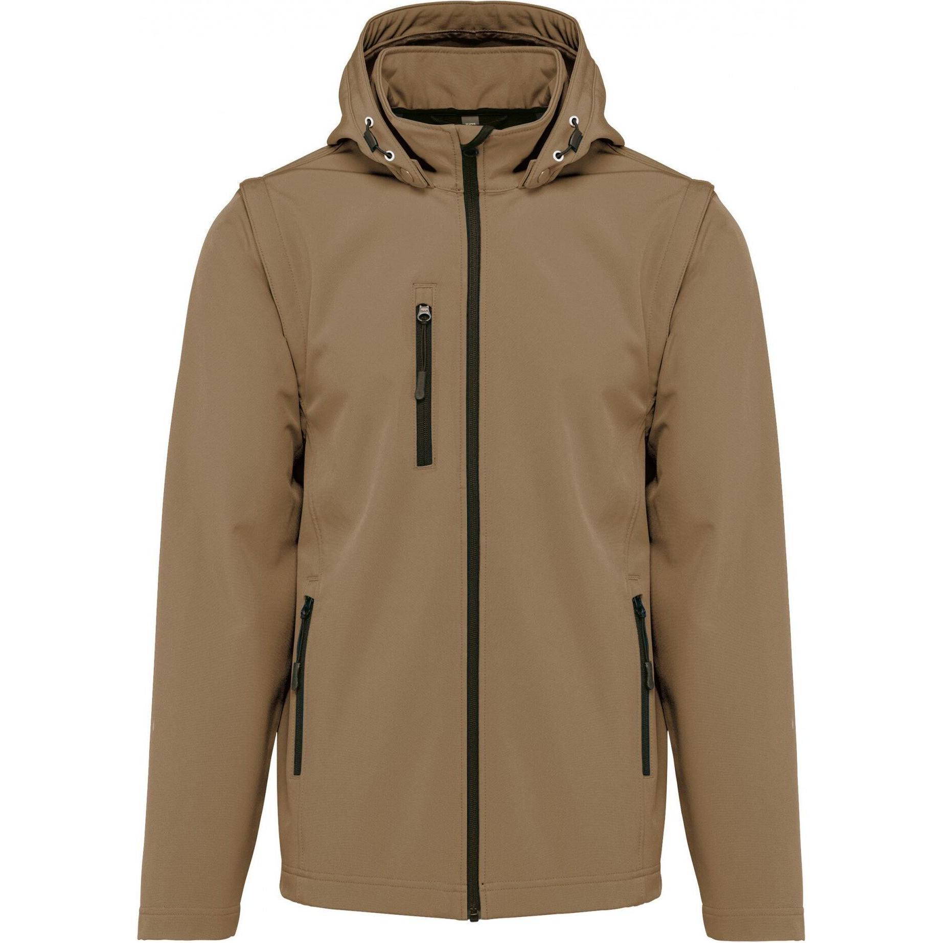 Kariban, Herren, Jacke, Wasserdichte 3-lagige Jacke mit Kapuze und abnehmbaren Ärmeln in Übergrösse (M), Braun, M