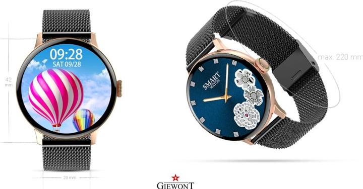 Immagine prodotto Giewont Smartwatch da donna GW330-4 Oro Rosa Polvere Cinturino in Silicone + Bracciale Nero (42 mm)