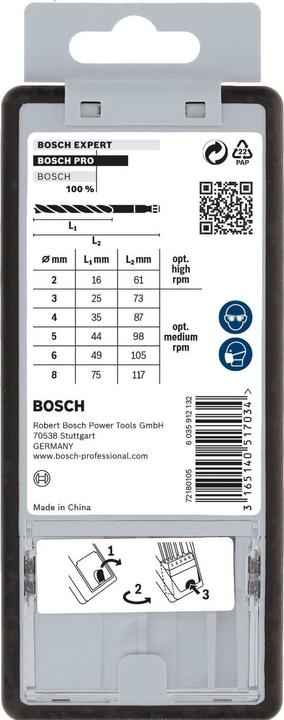 Actual product image Bosch Professional Zubehör PRO Wood HSS wood twist drill bit set. 7 pcs. (2 mm, 3 mm, 4 mm, 5 mm, 6 mm, 8 mm)