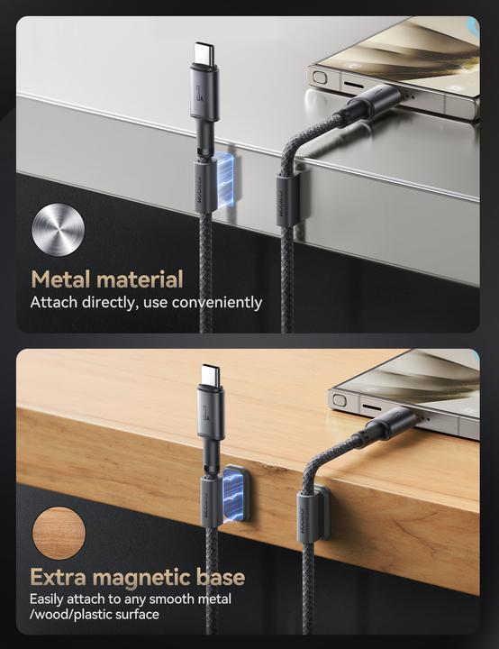 Produktbild Joyroom USB-A to USB-C 480Mbps Cable with magnetic holder 3A, 1.2m - Gray (1.20 m)