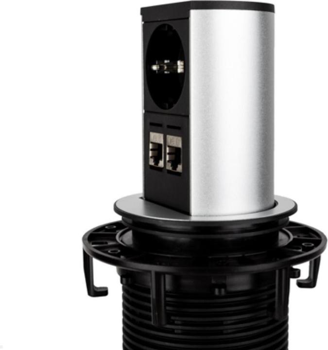 Produktbild Bachmann ELEVATOR Steckdoseneinheit 1x Schuko 2x LAN Chrom matt (1 x, CEE 7/3, RJ45, 0.50 m)