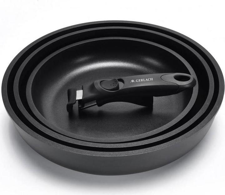Actual product image Gerlach SMART set of 3 aluminum pans Ilag 20/24 / 28cm with removable handle 994R (Pan set + pot set, Aluminium, 26 x 3 cm)