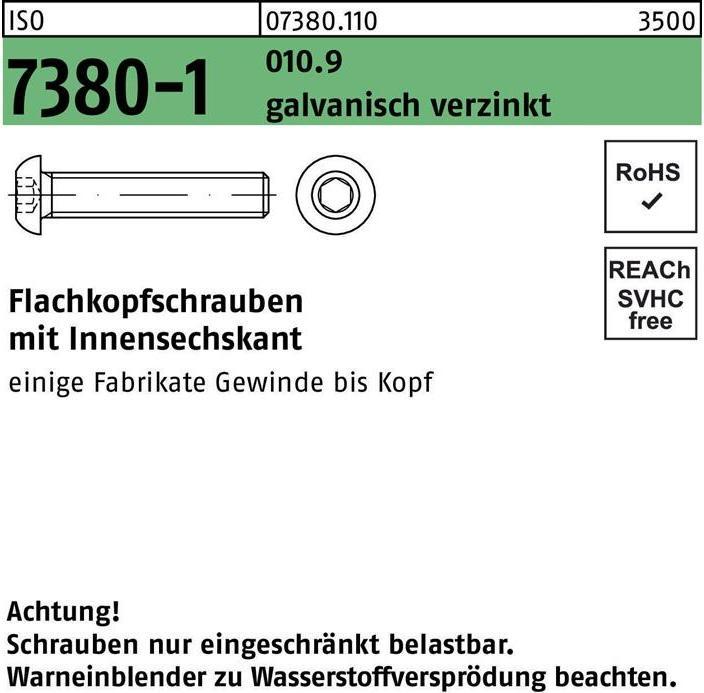 Produktbild Flachkopfschraube ISO 7380-1 m.Innensechskant M 4 x 6 010.9 galvanisch verzinkt (500 Schrauben pro Stück)