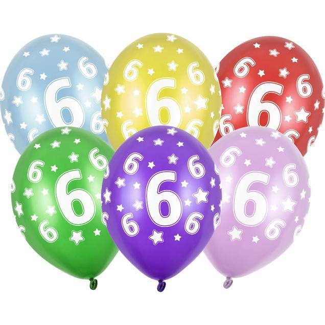 Partydeco Balloons 30cm, 6th Birthday, Metallic Mix (1 pkt / 50 pc.)