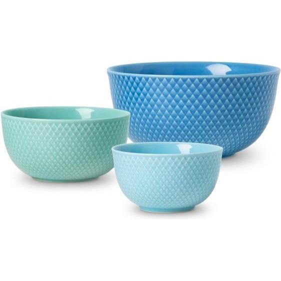 Lyngby Porzellan - Rhombe Color Schale Blau - 3er-Set, Ciotola + Scodella, Blu