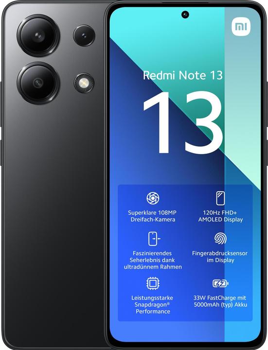 Xiaomi Redmi Note 13 (128 GB, Midnight Black, 6.67", Dual SIM, 4G)