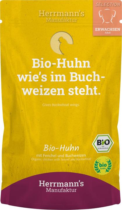 Produktbild Herrmanns Nassfutter Bio Huhn mit Fenchel und Buchweizen (Adult, Senior, Junior, Welpe + Kitten, 1 Stk., 160 g)