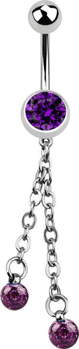 Immagine prodotto Star Piercing Banana in argento con catena e due sfere di cristallo viola (senza ottone, Acciaio chirurgico 316L)