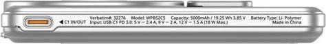 Image du produit Verbatim CnG 2C PB Wless 5000mAh Slvr (5000 mAh, 20 W, 35.80 Wh)
