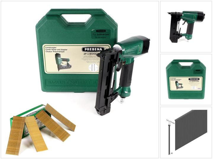 Productafbeelding Prebena Pneumatisch spijkerapparaat 2P-J/ES 40 COMBI 5 tot 7 bar - in draagkoffer + J 40 CNKHA Stauc