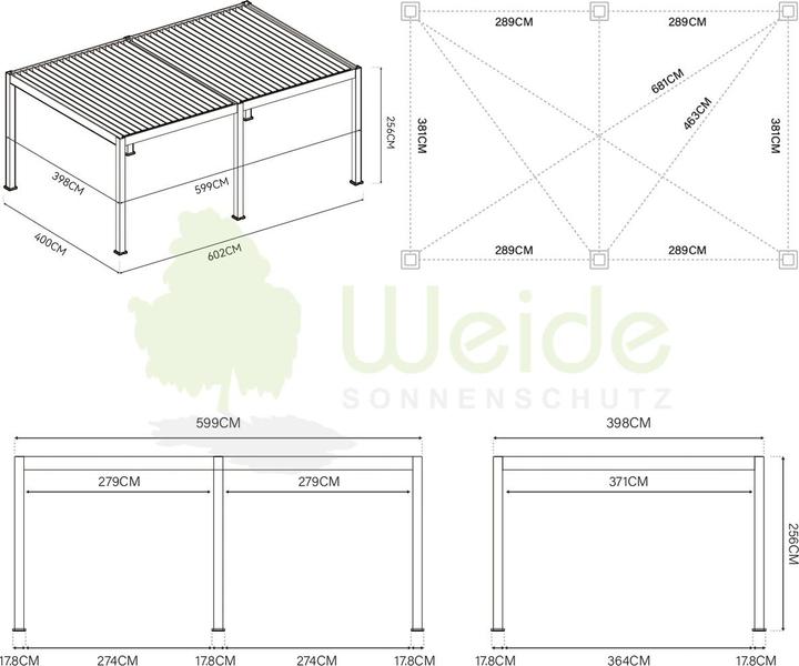 Produktbild Weide Pergola Deluxe Plus 4x6m mit Lamellendach Weiss (400 cm, 600 cm)