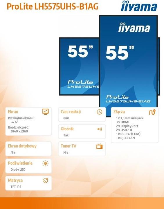 Produktbild iiyama 55 3840X2160 UHD IPS PANEL (3840 x 2160 Pixel, 54.60")