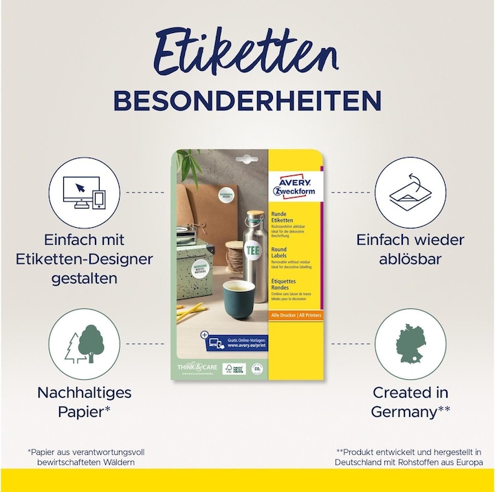 Produktbild Avery Zweckform Kennzeichnungsetiketten, Durchmesser: 80 mm weiss, rund, wiederverwendbar, Papier blanko