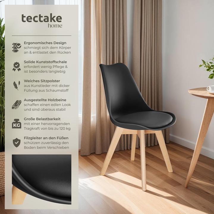 Actual product image tectake Dining Chairs Frederikke - padded, ergonomic shape, wooden legs