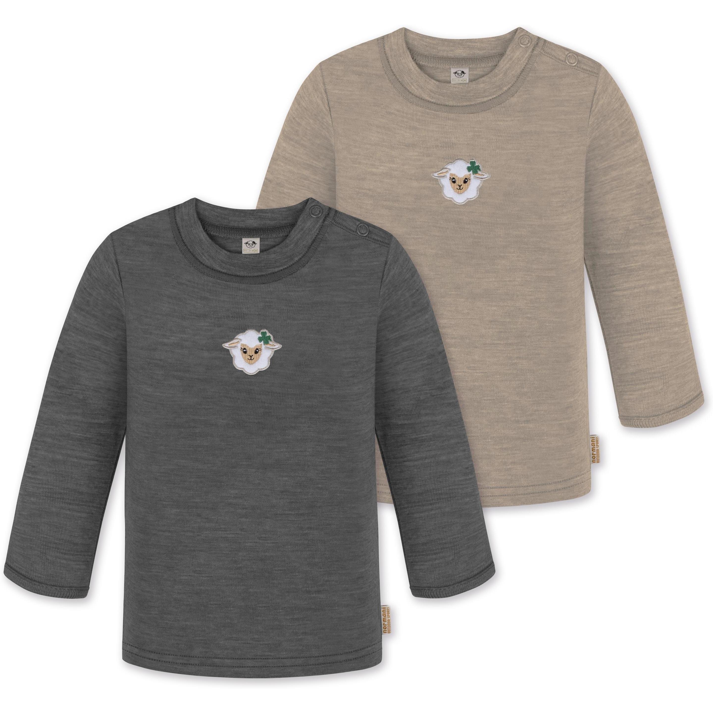 Thumbnail - Normani, Herren, Body, 2er Pack Baby Merino Longsleeve „Taupo" - 9473, Grau, (80)