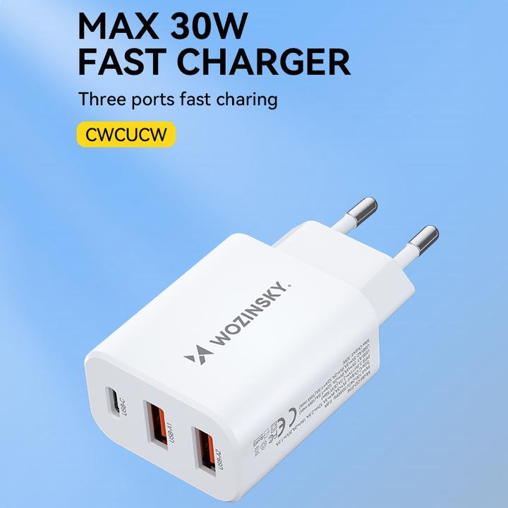 Actual product image Wozinsky CWCUCW 30W USB-C / 2 x USB-A wall charger - white (30 W)