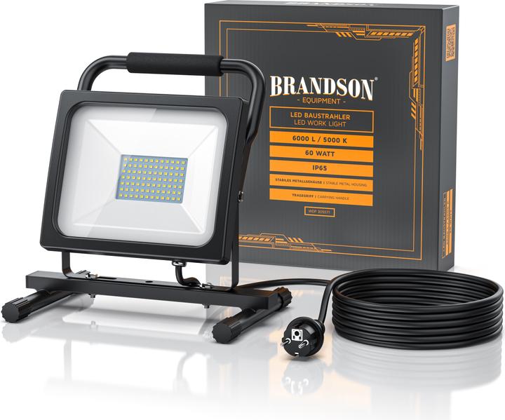 Produktbild Brandson Baustrahler, 60W LED Outdoor Fluter, Bauscheinwerfer, Arbeitsleuchte, 3,8m Kabel, IP65 (6000 lm)